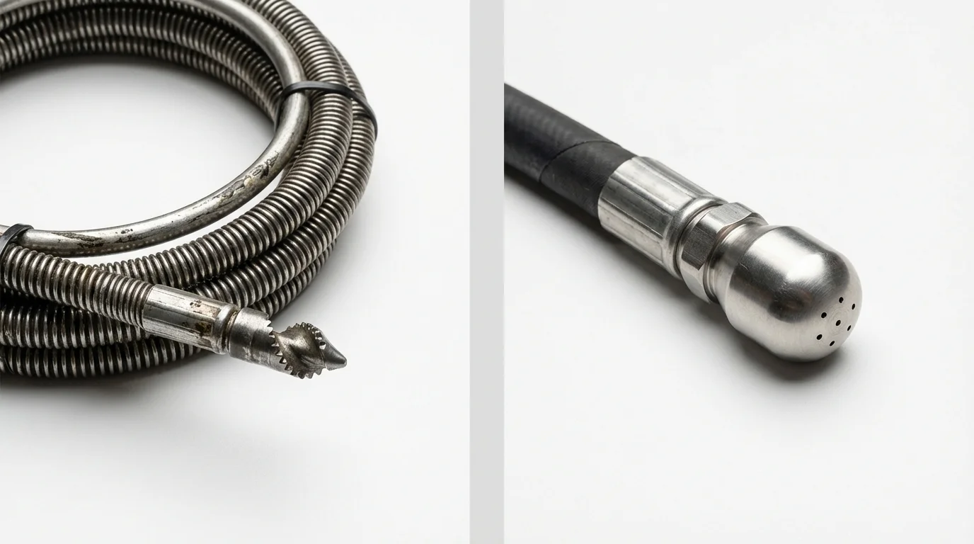 Drain snake cable and hydro jetting nozzle used for drain cleaning in Elmer, NJ