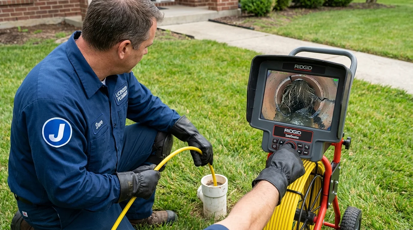 Sewer camera inspection being performed by Johns Plumbing LLC in Elmer