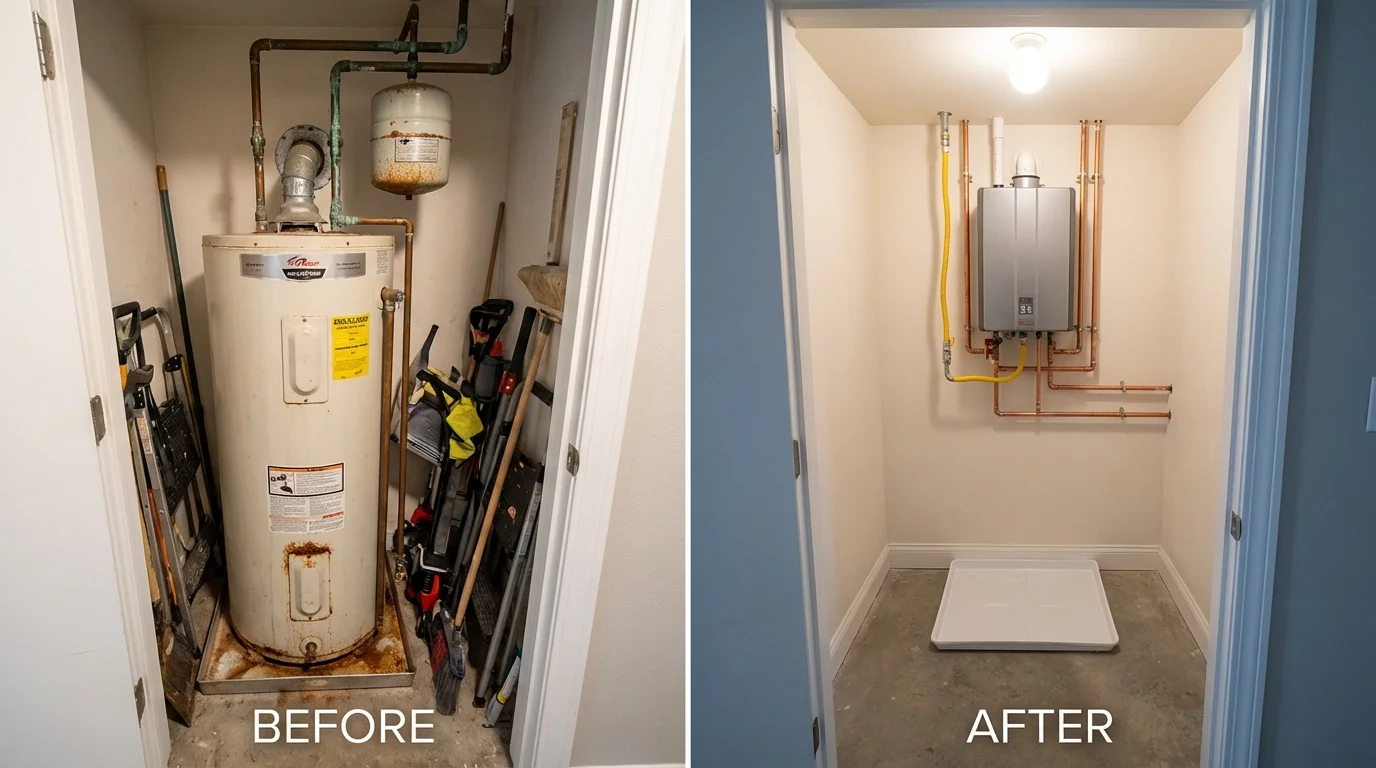Tank water heater versus wall-mounted tankless unit comparison for Elmer, NJ homeowners