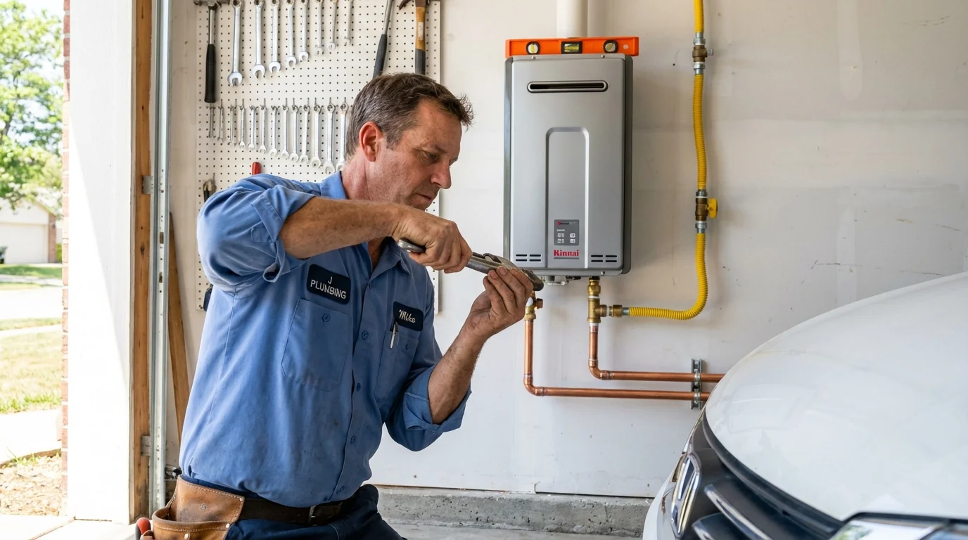 Tankless water heater installation by a Johns Plumbing LLC plumber in Elmer