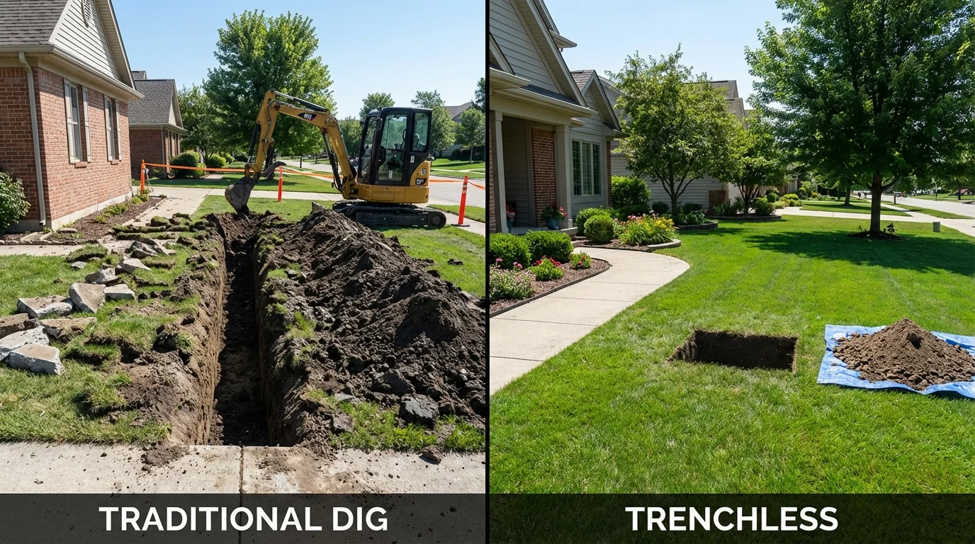 Trenchless sewer repair with minimal yard damage versus traditional excavation in Elmer, NJ